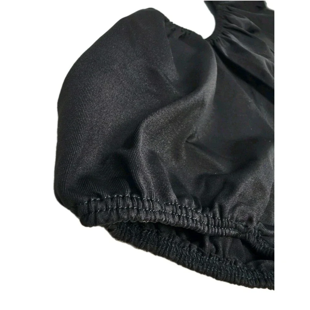 DanceTech Black Puff Sleeve Vneck Dance Leotard Heavy Shirring Girls Youth